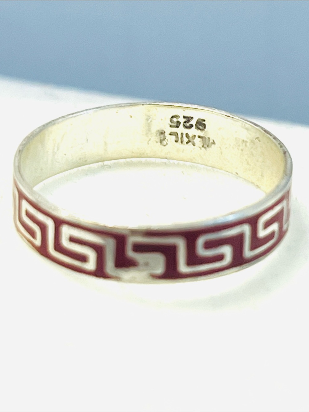 Sterling Silver Red Greek Key Enamel Band Ring